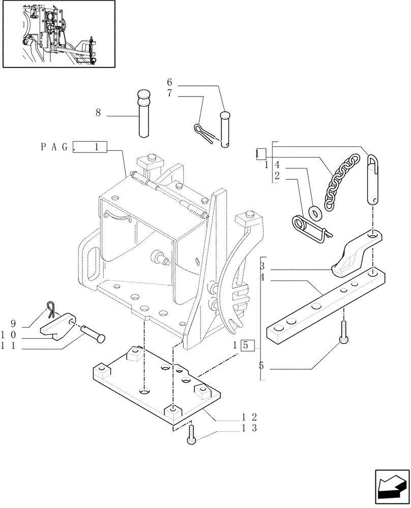 Схема запчастей Case IH JX1095N - (1.89.0/03[02]) - (VAR.896) SUPPORT AND DRAWBAR CATEGORY "A" TOW HOOK 33MM WITH END PIECES (09) - IMPLEMENT LIFT