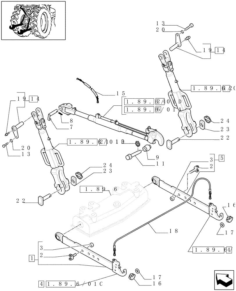 Схема запчастей Case IH MAXXUM 100 - (1.89.6/05) - CAT.2/3 QUICK ATTACH LINKS FOR EDC (VAR.331923) (09) - IMPLEMENT LIFT