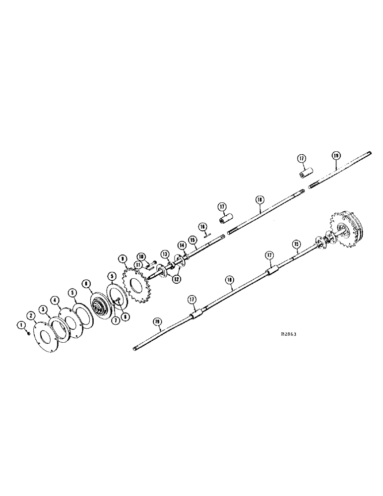 Схема запчастей Case IH 306 - (44) - GATHERING CHAIN JACKSHAFT (58) - ATTACHMENTS/HEADERS