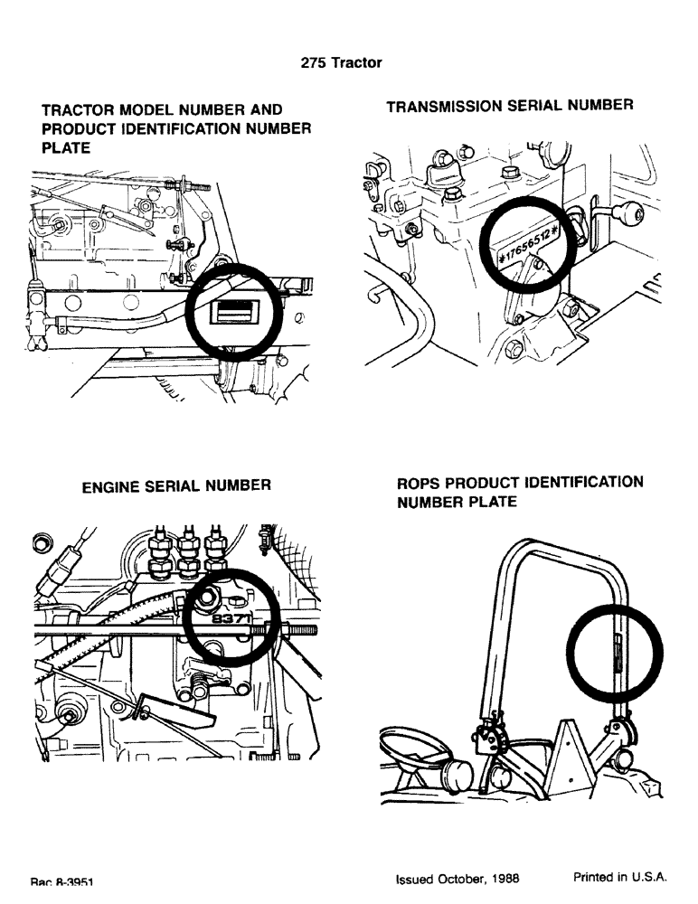 Схема запчастей Case IH 275 - (1-02) - TRACTOR MODEL NUMBER, PRODUCT IDENTIFICATION NUMBER PLATE, TRANSMISSION AND ENGINE SERIAL NUMBER (00) - PICTORIAL INDEX