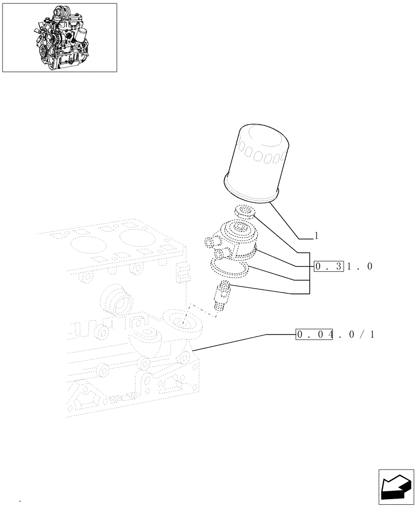 Схема запчастей Case IH JX65 - (0.30.2/03) - OIL FILTER (AFTER S/N 13287) (01) - ENGINE