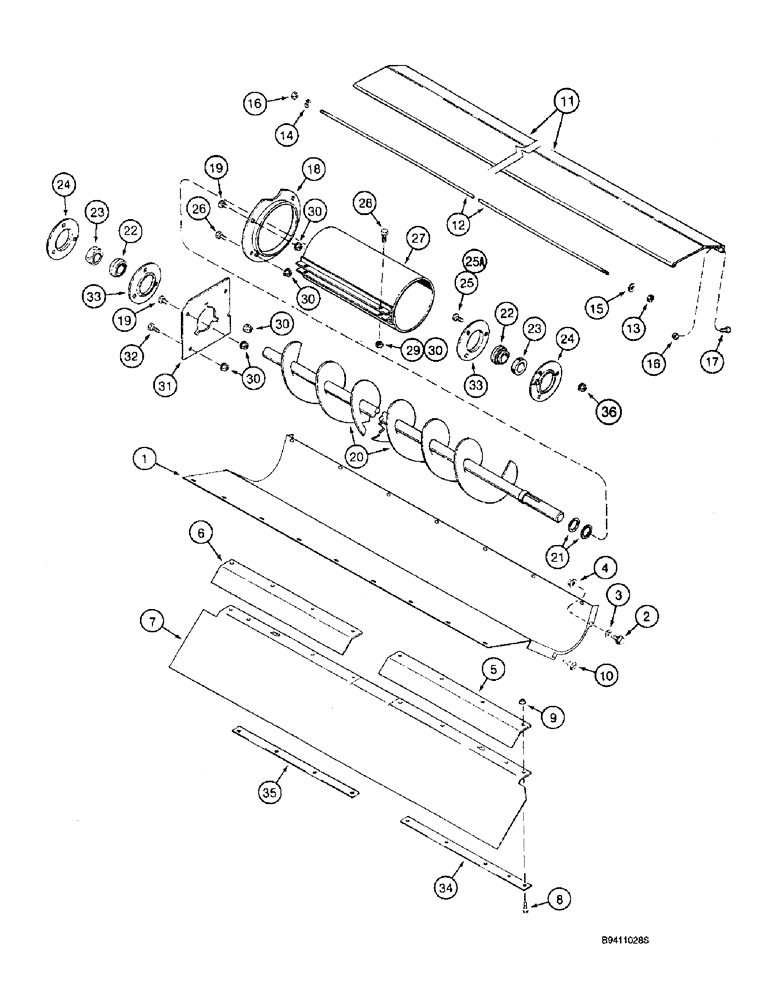 Схема запчастей Case IH 2144 - (9D-20) - TAILINGS AUGER TROUGH (16) - GRAIN ELEVATORS & AUGERS