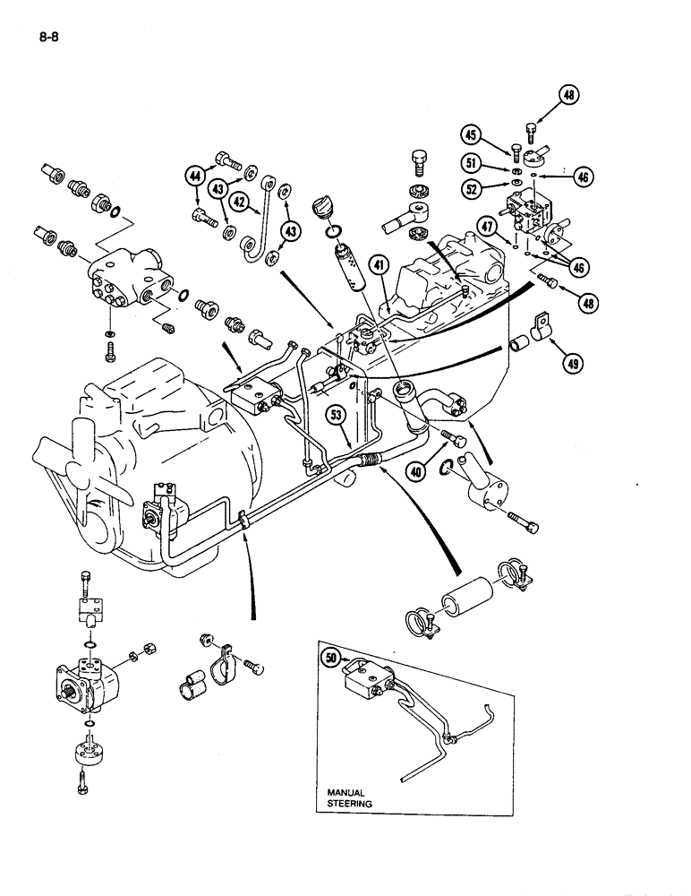 Схема запчастей Case IH 245 - (8-08) - HYDRAULIC PUMP AND LINES, SYNCHROMESH TRANSMISSION (08) - HYDRAULICS