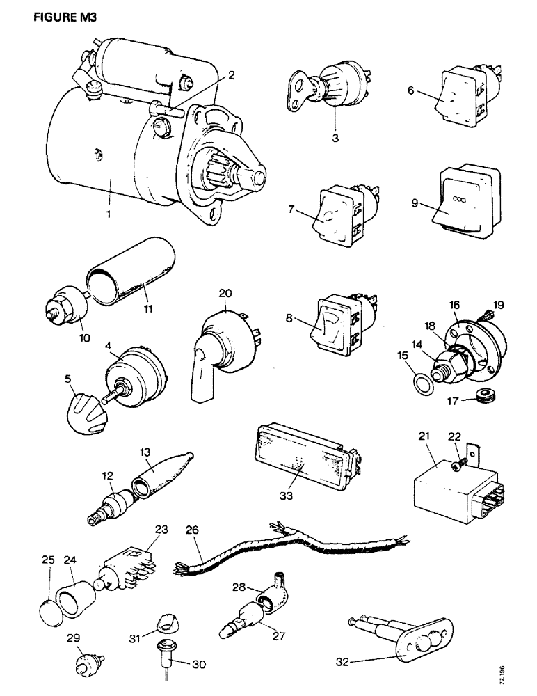 Схема запчастей Case IH 1410 - (M3-1) - ELECTRICAL EQUIPMENT, STARTER, SWITCHES AND WARNING LAMPS (06) - ELECTRICAL SYSTEMS