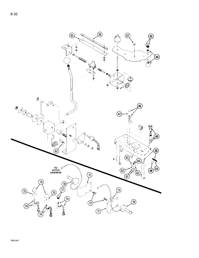 Схема запчастей Case IH 9210 - (8-032) - 3-POINT HITCH CONTROLS, ELECTRONIC CONTROLLED, CNTRL LEVER MOUNTED TO LINKAGE LEVER, REF. 4 (CONTD) (08) - HYDRAULICS