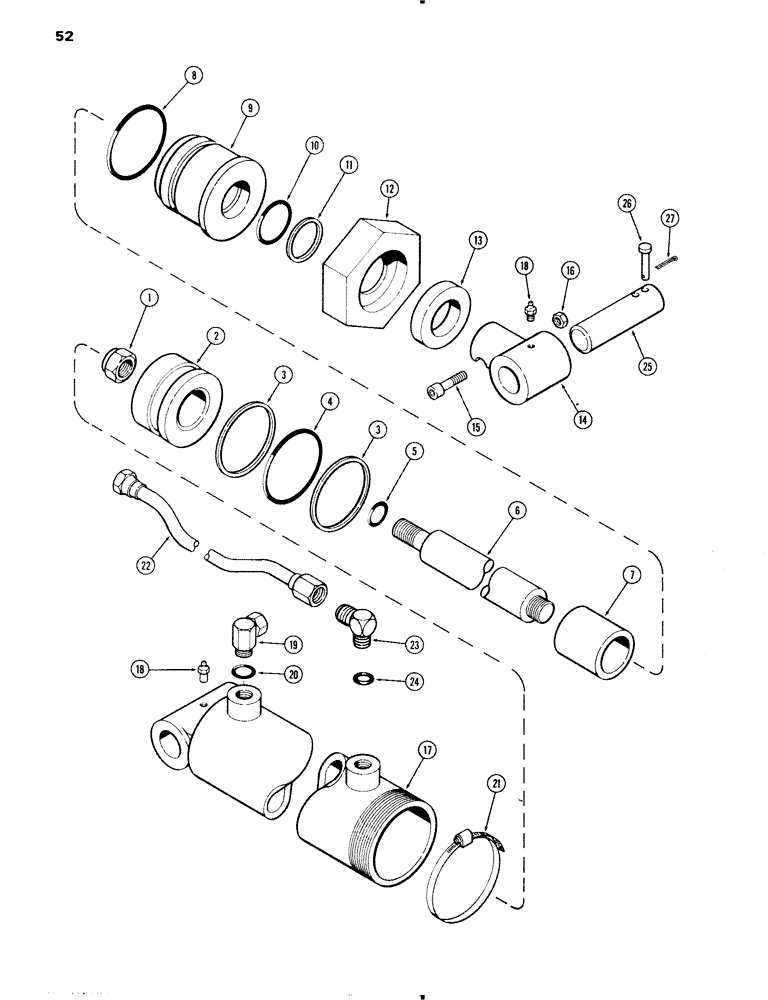 Схема запчастей Case IH 70 - (52) - BUCKET CYLINDER, 70L, 70S AND 70U, USED BEFORE SN 1610126 (35) - HYDRAULIC SYSTEMS