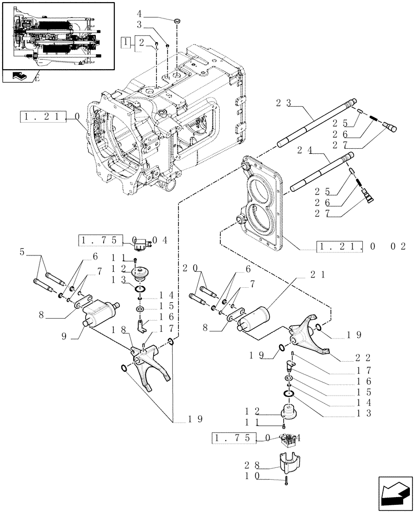 Схема запчастей Case IH PUMA 225 - (1.29.0) - TRANSMISSION 40KPH - RANGE GEARSHIFT MECHANISM (03) - TRANSMISSION