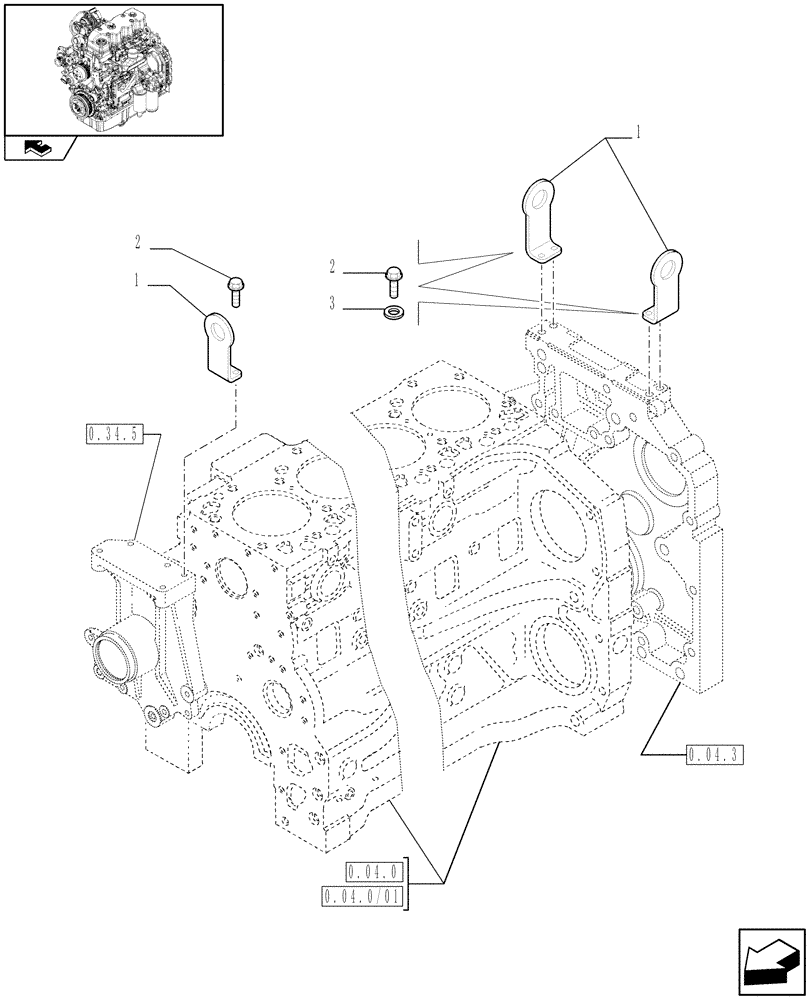 Схема запчастей Case IH MAXXUM 130 - (0.45.0) - HOOKS - ENGINE (STD + VAR.330003-332115) (01) - ENGINE