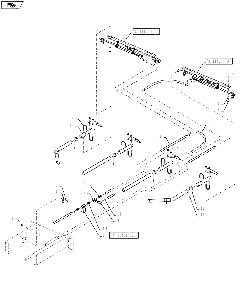 Схема запчастей Case IH 810 - (78.110.14.DE) - BOOM PLUMBING, 70, 2.5" TUBES, REAR (78) - SPRAYING