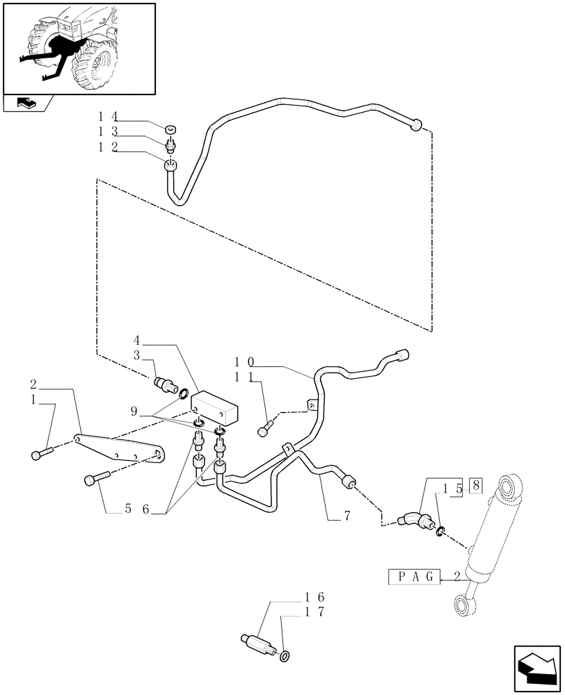 Схема запчастей Case IH FARMALL 85C - (1.81.9[04A]) - FRONT HPL AND PTO WITH MECHANICAL CONTROL - PIPES - D6034 (VAR.330789) (07) - HYDRAULIC SYSTEM