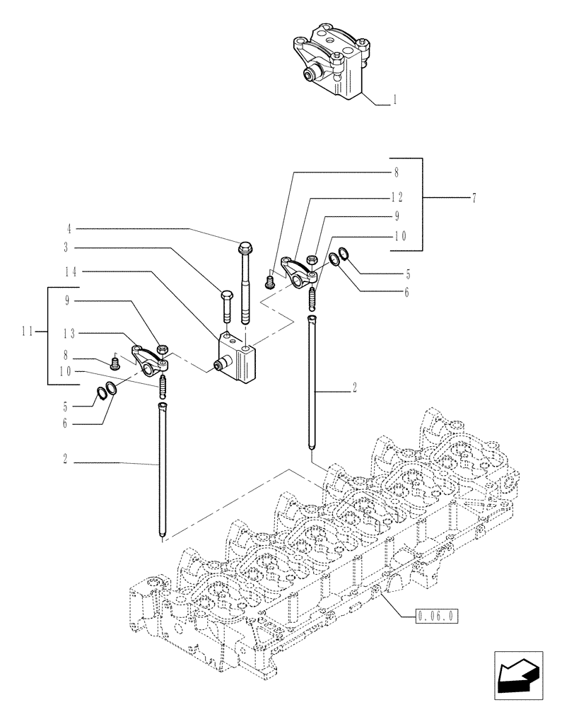 Схема запчастей Case IH P170 - (0.06.6[01]) - ROCKER SHAFT (02) - ENGINE