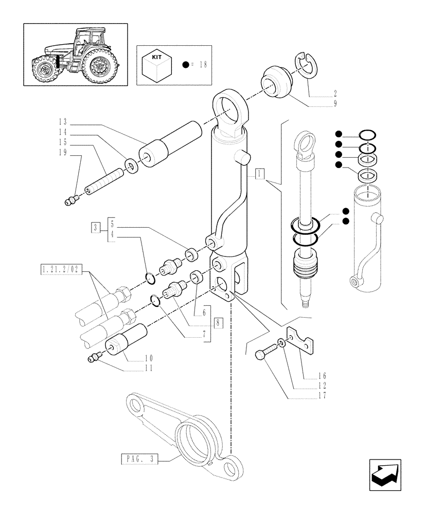 Схема запчастей Case IH MXU100 - (1.21.3/01[02]) - (VAR.309/1) 4WD FRONT AXLE WITH SUSPENSIONS AND TERRALOCK, BRAKES - CYLINDER AND RELEVANT PARTS (03) - TRANSMISSION