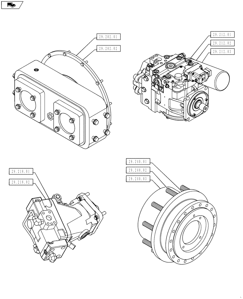 Схема запчастей Case IH 4430 - (00.000.29) - PICTORIAL INDEX - HYDROSTATIC TRANSMISSION (00) - GENERAL & PICTORIAL INDEX