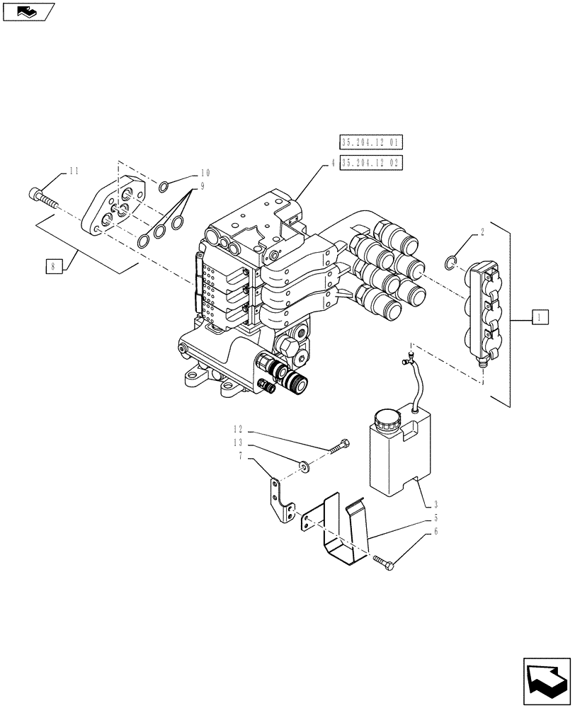 Схема запчастей Case IH PUMA 145 - (35.204.11) - VAR - 331856 - EHR CONTROL VALVE - MOUNTING & ATTACHMENTS - 3 VALVE W/ POWER BEYOND (35) - HYDRAULIC SYSTEMS