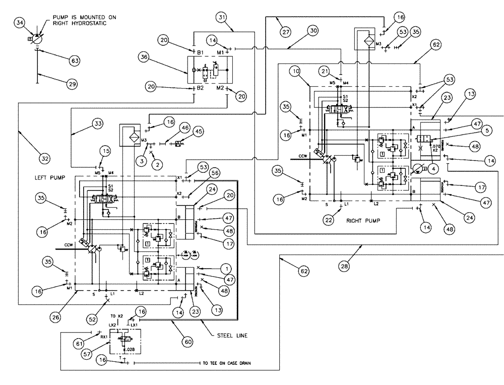 Схема запчастей Case IH SPX4260 - (06-010) - HYDROSTATIC PUMP GROUP Hydraulic Plumbing