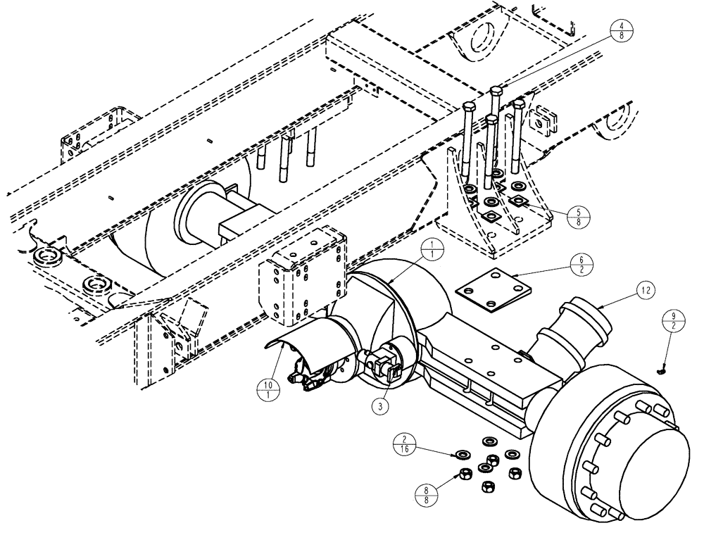 Схема запчастей Case IH FLX3510 - (04-002) - REAR AXLE GROUP, FLX3010, W/O AUXILIARY Frame & Suspension