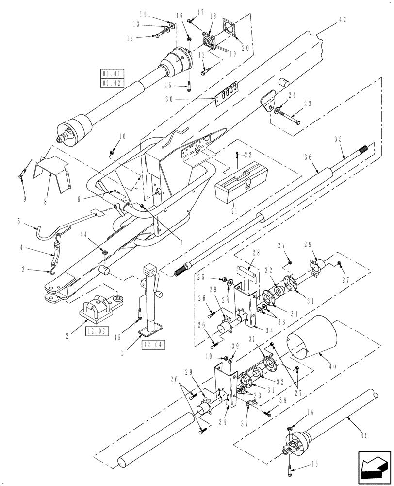 Схема запчастей Case IH DCX131 - (12.03[1]) - STANDARD TONGUE, FRONT (12) - MAIN FRAME