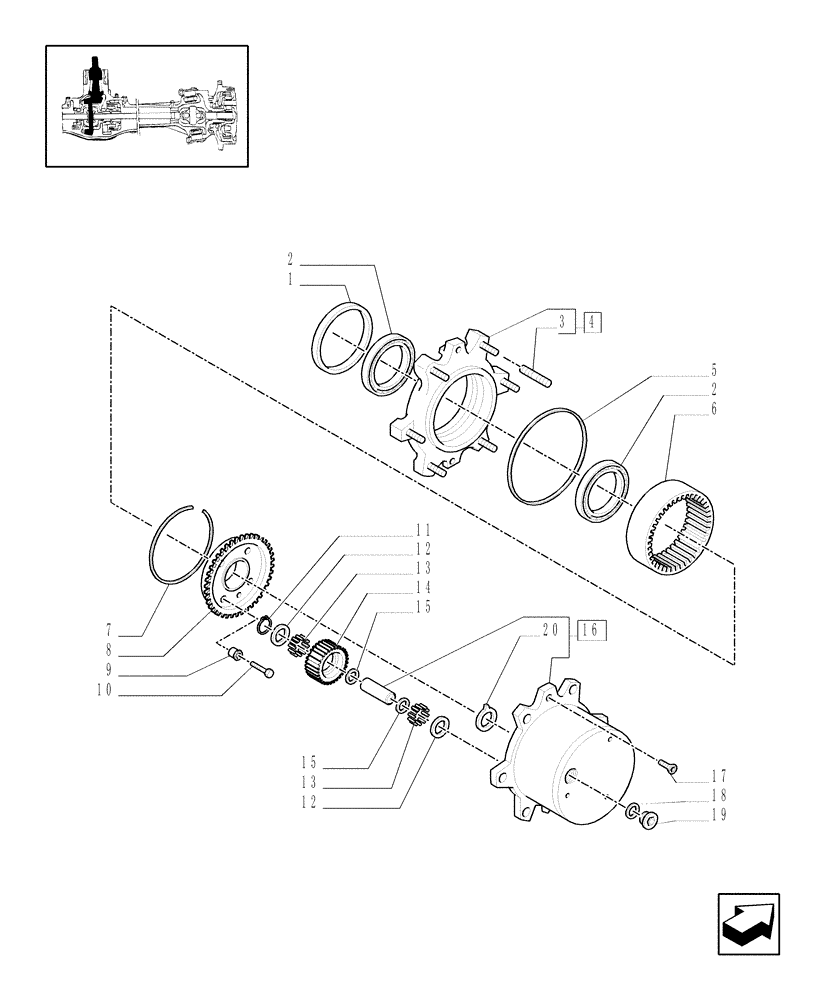 Схема запчастей Case IH JX1095N - (1.40.5/03) - (VAR.320) HIGH SPEED RING GEAR AND PINION 40KM/H, 4WD W/FRONT BRAKES - WHEEL HUB AND REDUCTION (04) - FRONT AXLE & STEERING