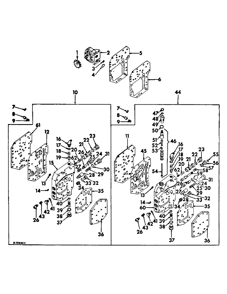 Схема запчастей Case IH 2856 - (F-05) - HYDRAULICS SYSTEM, POWER SUPPLY AND MULTIPLE CONTROL VALVE, ON CLUTCH HOUSING (07) - HYDRAULIC SYSTEM