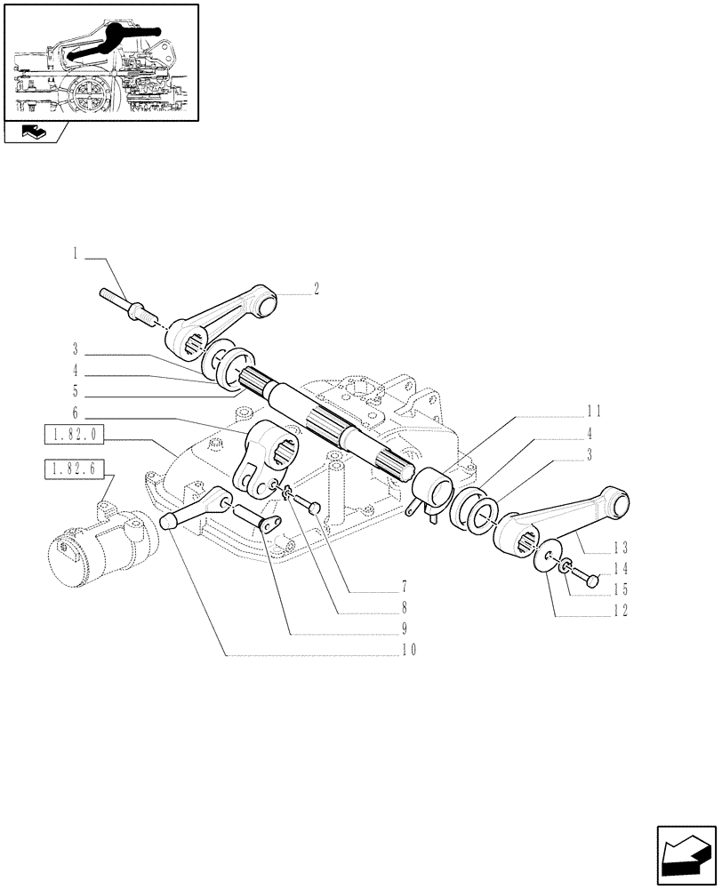 Схема запчастей Case IH FARMALL 75C - (1.82.8/02) - HPL WITH ELECTRONIC DRAFT CONTROL LESS APUH - CONTROL SHAFT AND ARMS (VAR.330127-332127) (07) - HYDRAULIC SYSTEM