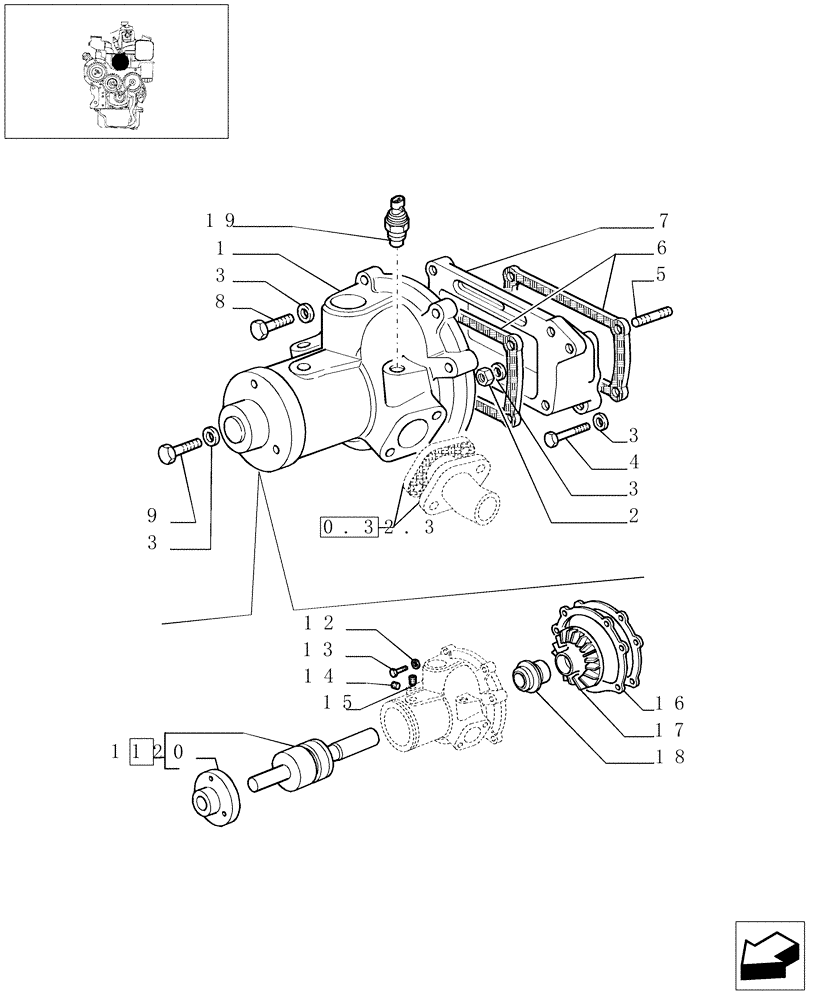 Схема запчастей Case IH JX95 - (0.32.0) - WATER PUMP - TIER 2 ENGINE (01) - ENGINE