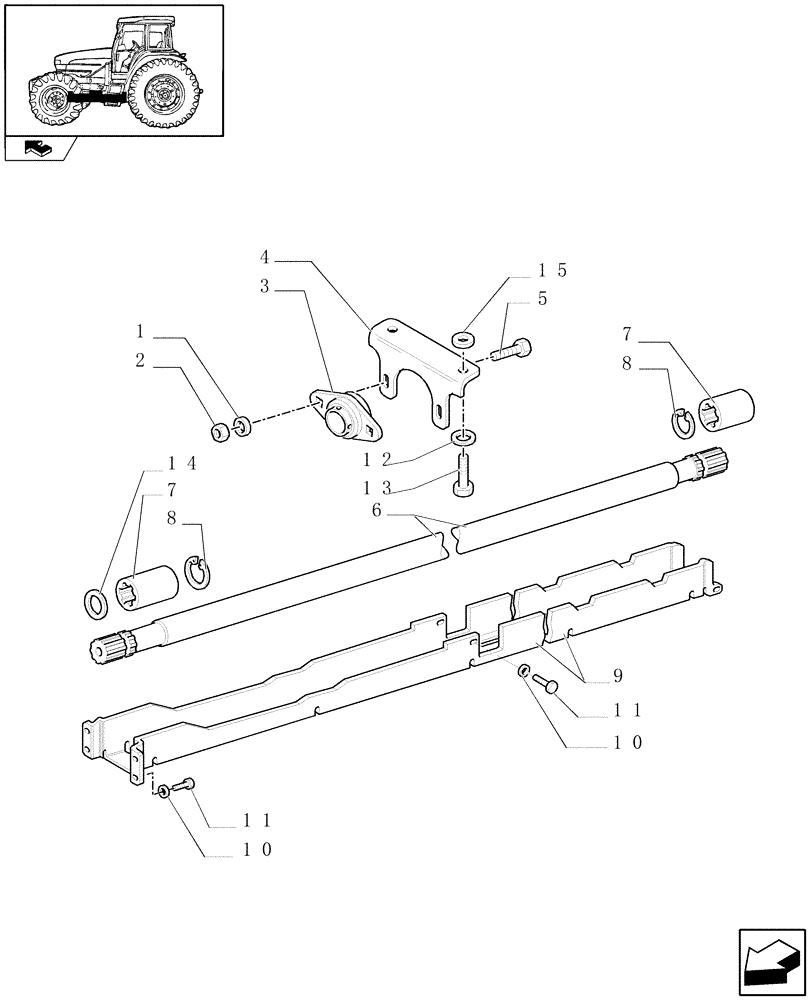 Схема запчастей Case IH FARMALL 85U - (1.38.5) - PROPELLER SHAFT (4WD) AND GUARD (04) - FRONT AXLE & STEERING