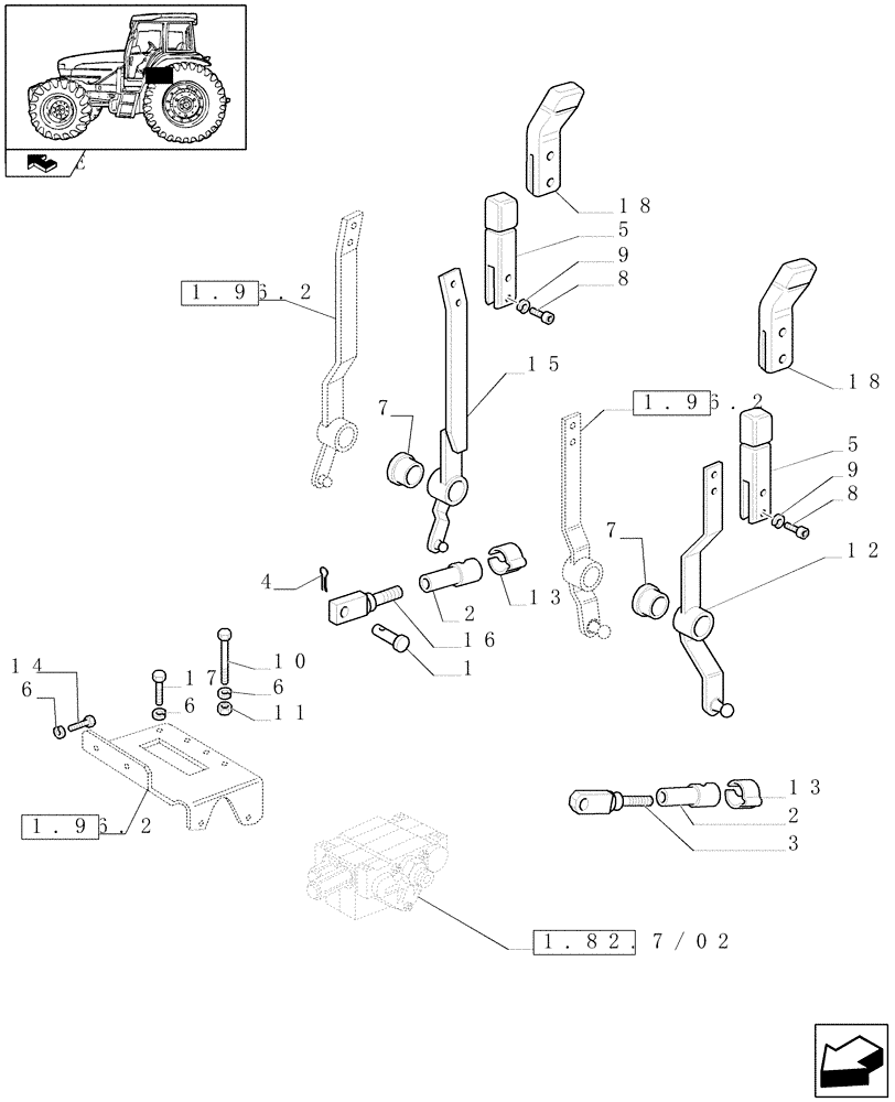 Схема запчастей Case IH FARMALL 85U - (1.96.2/02) - 1 DOUBLE EFFECT AND 1 W/ FLOAT & AUTOM. CUTOUT DISTRIBUTORS - CONTROL LEVERS (VAR.330356) (10) - OPERATORS PLATFORM/CAB