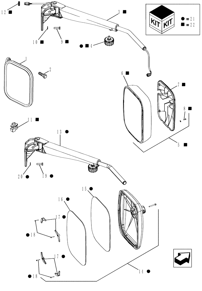 Схема запчастей Case IH MX305 - (09-21) - MIRRORS - ASN Z7RZ01152 (09) - CHASSIS/ATTACHMENTS