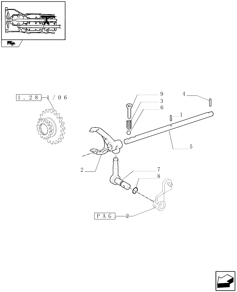 Схема запчастей Case IH FARMALL 95U - (1.29.0/02[01]) - 20X20 POWER SHUTTLE TRANSMISSION WITH CREEPER - CREEPER GEARSHIFT MECHANISM - RODS AND FORKS (VAR.330299-331299-332299-333299) (03) - TRANSMISSION