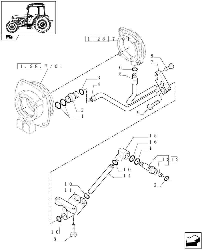 Схема запчастей Case IH FARMALL 75C - (1.27.3/03[04]) - 4WD TRACTION SELECTION WITH 32X16 HYDR. TRANSMISSION - MANIFOLD AND PIPES (VAR.332402-339402) (03) - TRANSMISSION