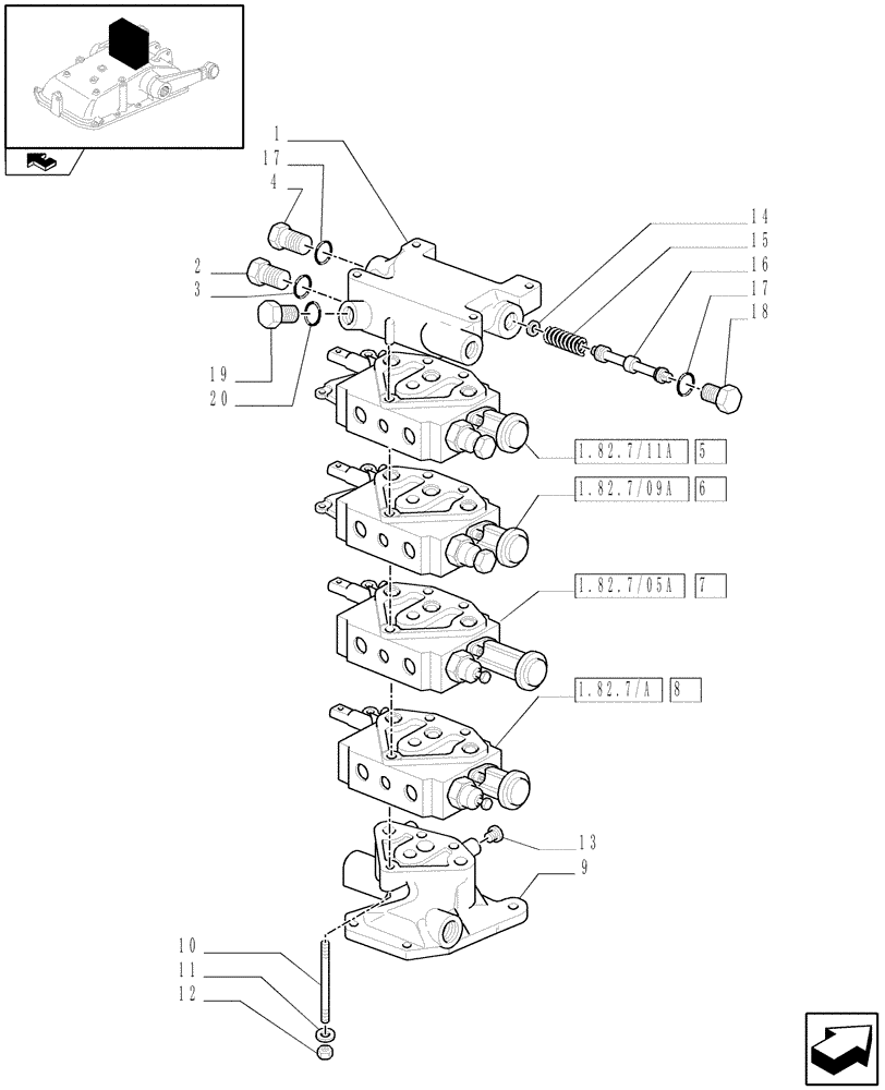 Схема запчастей Case IH FARMALL 65C - (1.82.7/14[01]) - 4 REAR REMOTE VALVES FOR EDC W/HYDRAULIC DIVIDER - CONTROL VALVES (VAR.331166) (07) - HYDRAULIC SYSTEM