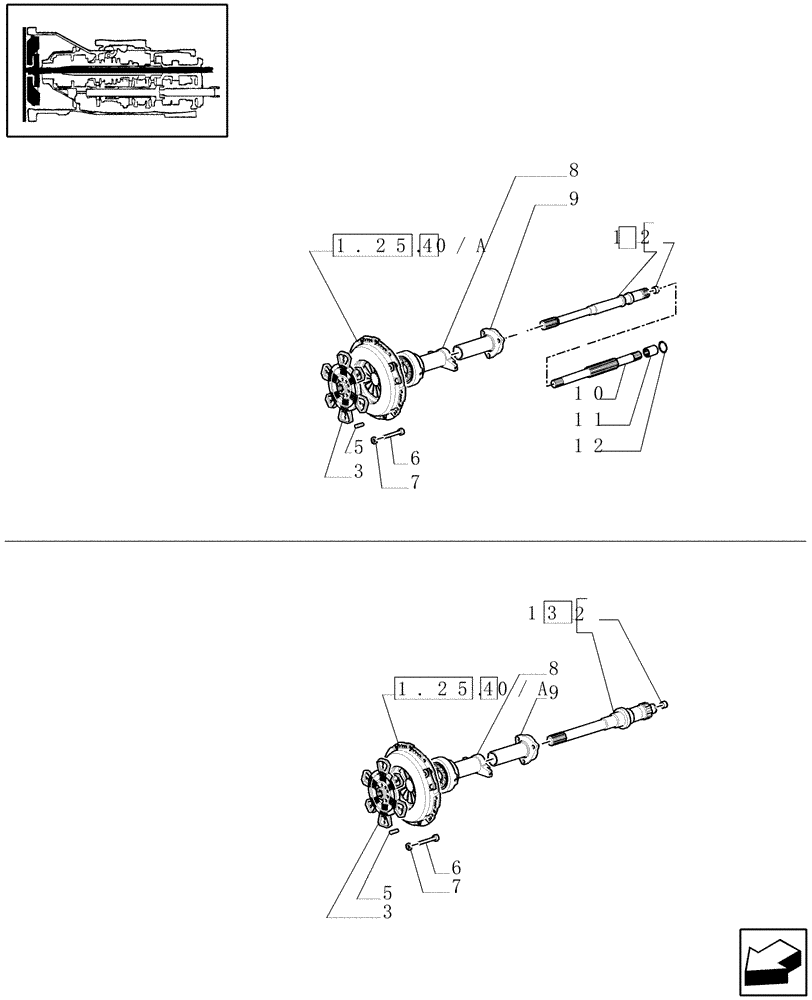 Схема запчастей Case IH JX90U - (1.25.0/04) - (VAR.007) NASO - CLUTCH AND P.T.O. SHAFTS (03) - TRANSMISSION