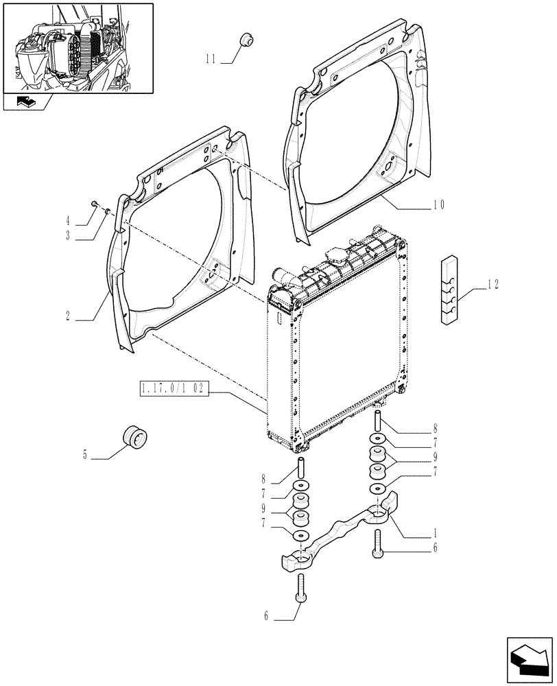 Схема запчастей Case IH FARMALL 95N - (1.17.0/01[03]) - RADIATOR PROTECTIVE SEALS AND CONVEYOR (02) - ENGINE EQUIPMENT