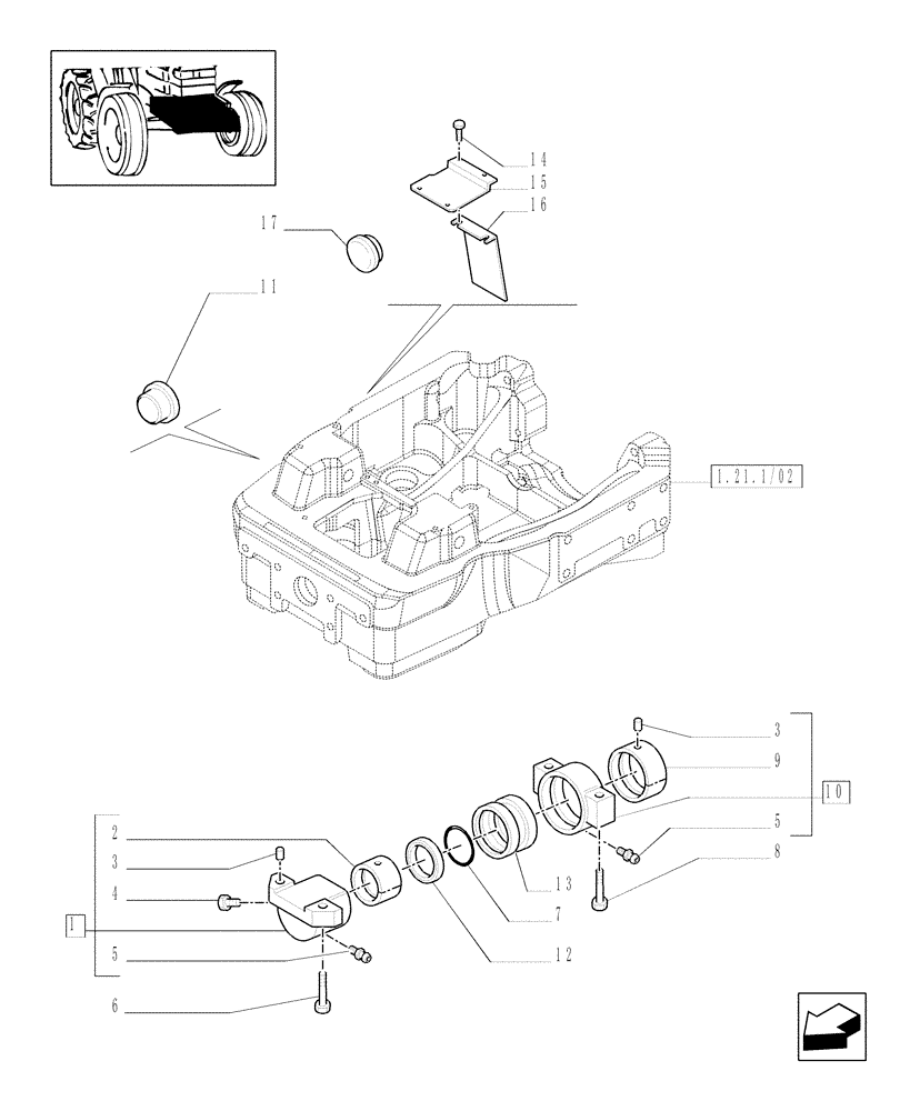 Схема запчастей Case IH MXM130 - (1.21.1/10) - (VAR.518) CLASS 4 4WD FRONT AXLE WITH "TERRALOCK" - SUPPORT (03) - TRANSMISSION