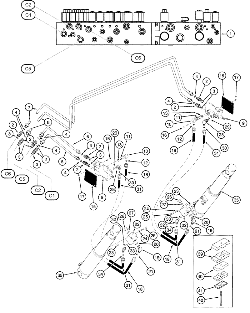 Схема запчастей Case IH CPX610 - (08-12) - DRUM CONTROL VALVES AND LIFT CYLINDER SYSTEM (07) - HYDRAULICS