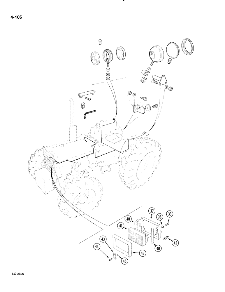 Схема запчастей Case IH 885 - (4-106) - LIGHTING AND CONNECTIONS, WITHOUT CAB, CROWN TOP FENDERS (CONTD) (04) - ELECTRICAL SYSTEMS