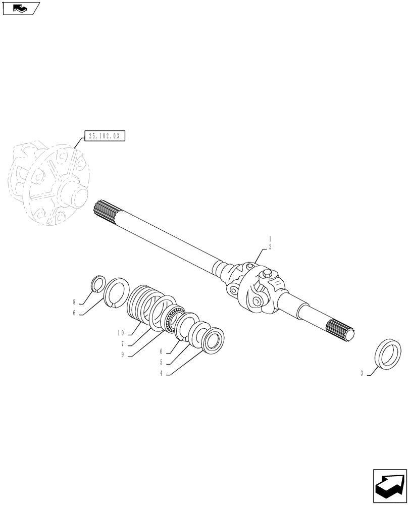 Схема запчастей Case IH FARMALL 55A - (25.108.01) - FRONT AXLE - AXLE SHAFT - 4WD (25) - FRONT AXLE SYSTEM