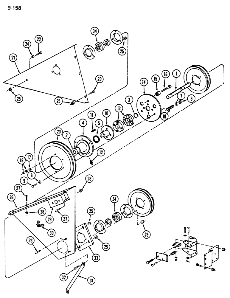 Схема запчастей Case IH 1620 - (9-158) - ELEVATOR JACKSHAFT DRIVE (16) - GRAIN ELEVATORS & AUGERS