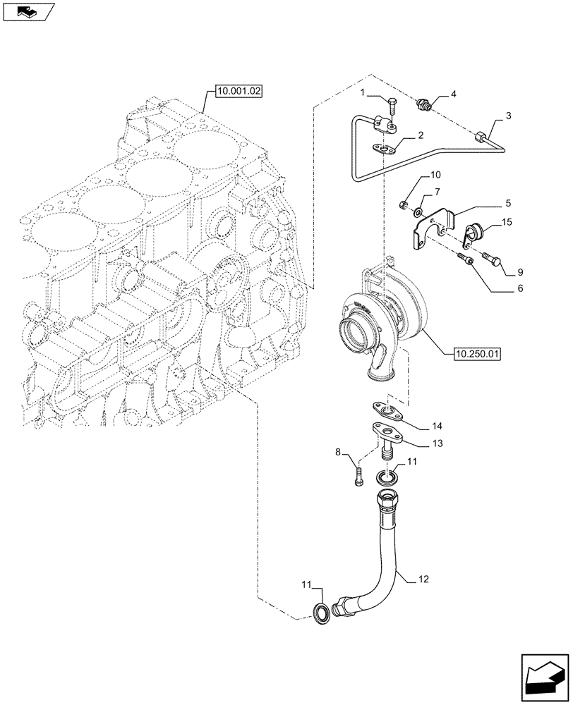 Схема запчастей Case IH F2CFE613T E003 - (10.250.02[01]) - PIPING - TURBOCHARGER (504212386 - 504212384) (10) - ENGINE