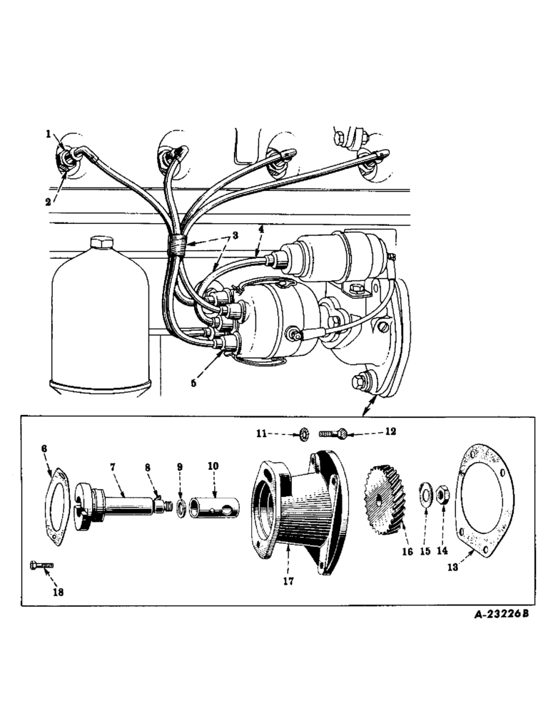 Схема запчастей Case IH SUPER-H - (044) - ELECTRICAL SYSTEM, SPARK PLUGS, CABLES, DISTRIBUTOR OR MAGNETO DRIVE AND BRACKET (06) - ELECTRICAL SYSTEMS