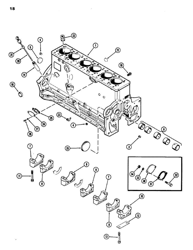 Схема запчастей Case IH 970 - (018) - CYLINDER BLOCK ASSEMBLY, (401B) DIESEL ENGINE (02) - ENGINE