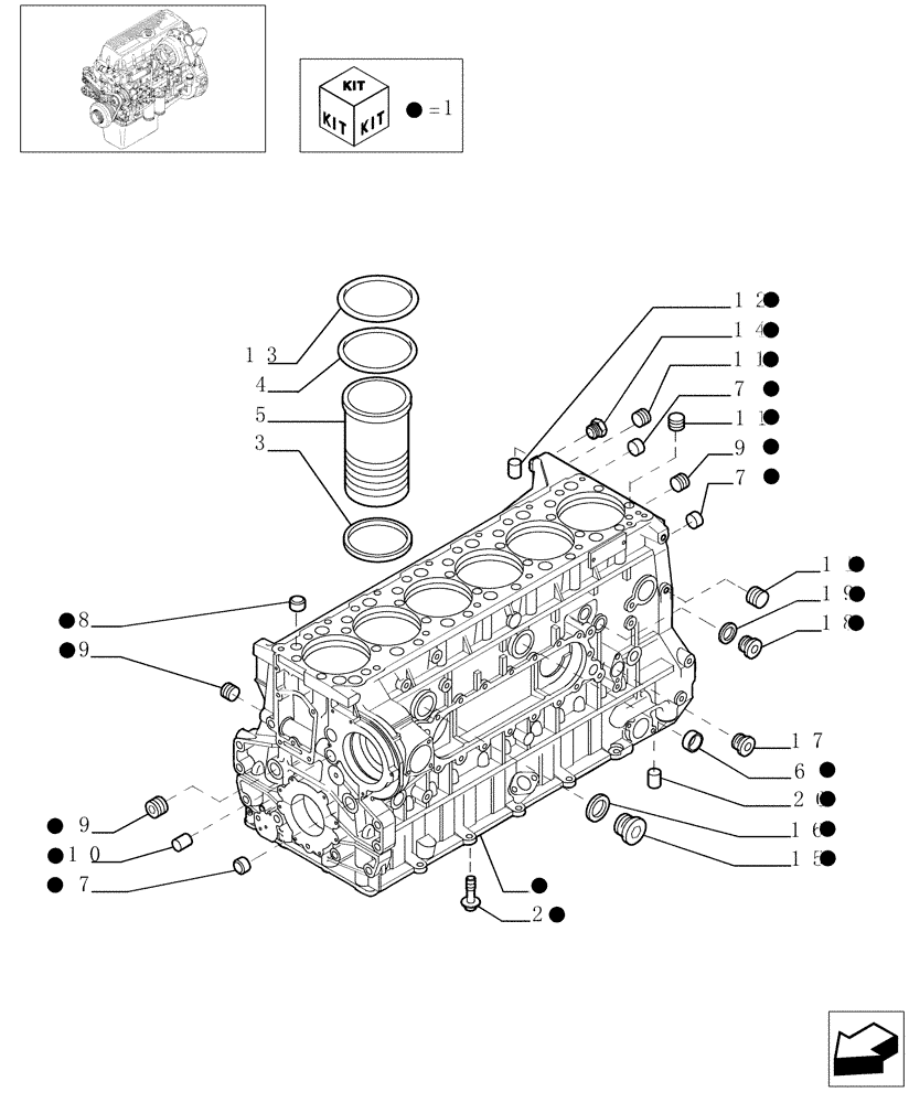 Схема запчастей Case IH F3AE0684D B001 - (0.04.0[01]) - CYLINDER BLOCK & RELATED PARTS (500386466) 