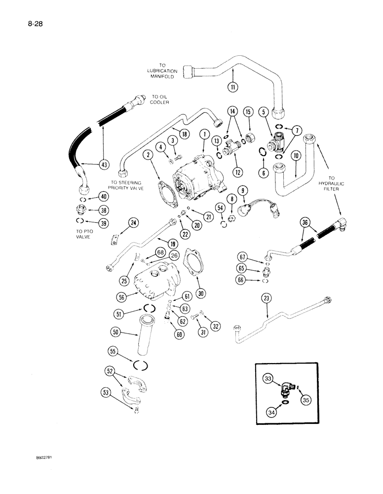 Схема запчастей Case IH 7140 - (8-028) - HYDRAULIC PUMP SYSTEM, TRANSMISSION S/N AJB0044915 THROUGH AJB0055385 (08) - HYDRAULICS