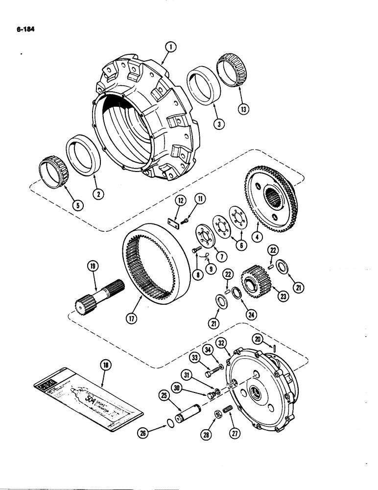 Схема запчастей Case IH 4490 - (6-184) - FRONT AXLE AND DIFFERENTIAL ASSEMBLY, WHEEL HUB AND AXLE PLANETARY (06) - POWER TRAIN