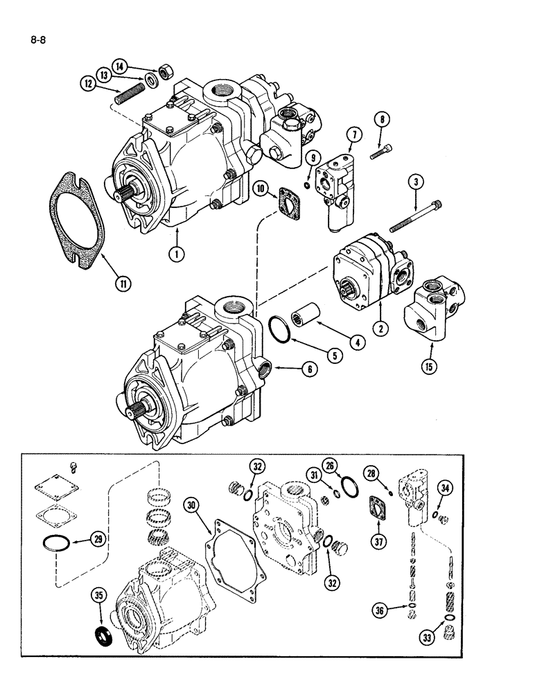 Схема запчастей Case IH 3594 - (8-008) - GEAR AND PISTON PUMP (08) - HYDRAULICS