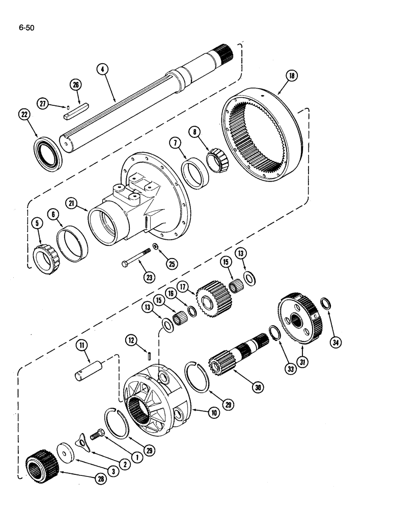 Схема запчастей Case IH 3394 - (6-50) - REAR AXLE, HOUSING AND PLANETARY GEARS, LONG AXLE, 120 INCH (06) - POWER TRAIN