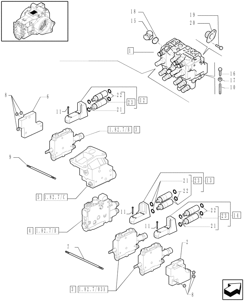 Схема запчастей Case IH PUMA 210 - (1.82.7/03) - (VAR.667) 3 X MECHANICAL CLOSED CENTER REMOTES (07) - HYDRAULIC SYSTEM