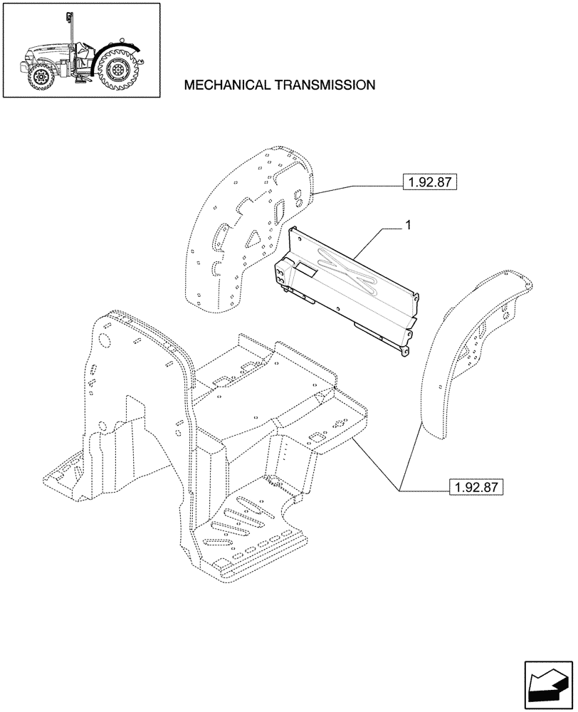 Схема запчастей Case IH JX1095N - (1.92.87/09) - (VAR.493/1) REAR MUDGUARDS IN UPPER POSITION - PARTITION - L/CAB (10) - OPERATORS PLATFORM/CAB