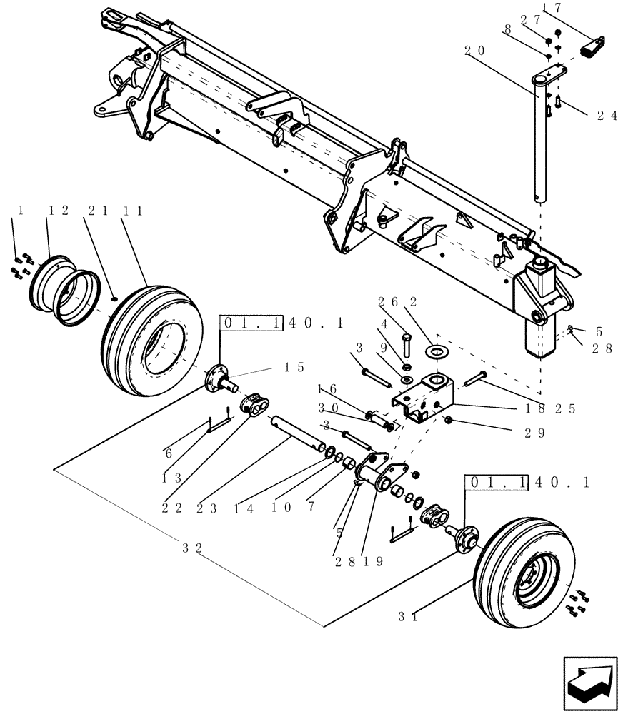 Схема запчастей Case IH ATX700 - (01.124.1) - BEAM, RIGHT INNER WING CASTER AND TIRES ASNY8S003251 (12) - FRAME