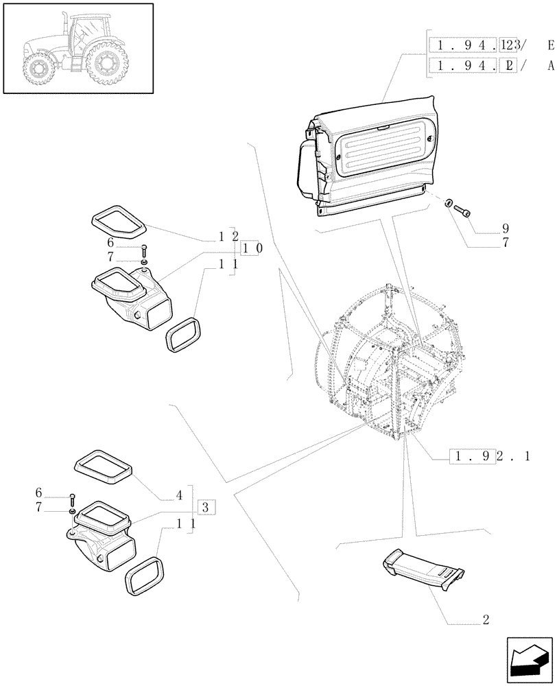 Схема запчастей Case IH PUMA 195 - (1.94.2[01]) - HEATING/AIR CONDITIONING - FAN AND VENTILATION DUCTS (10) - OPERATORS PLATFORM/CAB